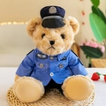 Adorable plush teddy bear toy dressed in a detailed blue police officer uniform - Sitting Doll / Approx Height 25cm / Police Bear - Brown