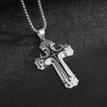 Silver double-layered cross pendant necklace with black intricate swirl patterns - Thickened Silver - Single Pendant