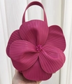 Detail of creative 3D floral tote bag with textured petals and beaded center - Raspberry Pink