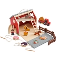 Set giocattolo fattoria in legno educativo con stalla rossa, animali, trattore e gioco - Giocattolo della Fattoria in Legno