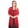 Elegant red metallic glitter shawl with fringe tassels for evening gowns and wedding parties - Burgundy