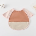 Waterproof baby bib smock in orange, beige and pink patchwork with a front pocket - Shawl - Copper Pink Color Block / One Size