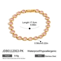 Bracelet zircon rose en acier inoxydable doré 17,5cm bijou étanche hypoallergénique - Style Rond Zircon Rose (JDB0112063-PK)