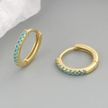 Gold huggie earrings with turquoise pavé setting and S925 hallmark stamp - Gold