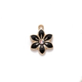 DIY black flower pendant charm with gold metal frame and colorful rhinestone accent - Black Iridescent Rhinestone