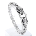 Bracelet tête de serpent double pour homme avec chaîne byzantine en acier inoxydable - Tête de Serpent Couleur Acier (KB164515-Z)