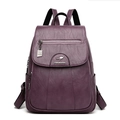 Mochila de piel de oveja púrpura oscuro con grano de litchi y gran capacidad para mujer - Morado
