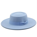 Cappello in feltro di lana celeste a tesa larga con nastro e fiocco coordinato - M (56-58cm) / Celeste