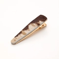 Detailed view of the leopard print faux fur hair clip with a gold metal spring mechanism - Brown Beige Pony Hair