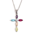 Collana a croce in acciaio inossidabile placcato oro 18K con gemme multicolori vivaci - Color Acciaio