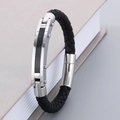 Bracelet tressé pour homme en cuir avec insert en carbone et fermoir en acier argenté - 19cm / Style Fibre de Carbone Argent (KB163588-KFC)
