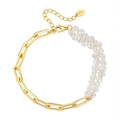 Élégant bracelet en argent 925 plaqué or avec perles de culture baroques naturelles - Bracelet en Perles Double Rang Doré Design Épissé (GPB04)