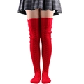 Knit over-knee leg warmers in vibrant red with elegant cable knit texture for women - Red