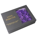 Black jewelry gift box with twelve purple soap roses and gold Love Forever text - Black Box + Purple Flower + Handbag