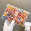 Set of 100 high-elastic macaron colorful hair ties for girls in a clear zipper bag - 5# Fuzzy Towel Rings 100Pcs Daisy Bag