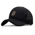 Cappellino da baseball nero in mesh con toppa in pelle per protezione solare - Regolabile / Nero