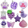 Set of 10 purple resin charms including stars, hearts, and grapes for DIY crafts - Purple Series 10Pcs