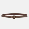 Mocha brown leather skinny belt for women with elegant golden oval metal buckle - Mocha