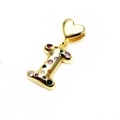 Gold-plated letter 'I' pendant with colorful zircon stones and heart-shaped clasp - Pendant Only / Letter I