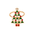 Servilletero dorado de árbol de Navidad con pedrería roja y verde sobre fondo blanco - Árbol de Navidad Calado / Dorado