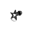 Detail view of a black hollow star-shaped stainless steel stud earring with ball back - Black Five-pointed Star
