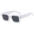 Modern white thick frame rectangular sunglasses with dark lenses and silver metal hinges - White Frame Dark Grey Lens
