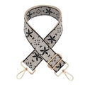 Détail de la bandoulière en jacquard épais avec broderie noire et crochets dorés - Gris Clair Noir Floral