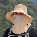 Men's khaki wide-brim sun hat with detachable face and neck flaps for outdoor fishing - Khaki