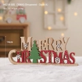Adorno de mesa de madera Merry Christmas con árbol verde y acabado rojo nevado - Adorno XMAS Estilo A