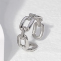 Polished silver titanium steel chain link open ring for a minimalist unisex look - Size 7 (Adjustable) / Steel