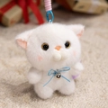 White plush cat keychain with blue ribbon and silver heart pendant on a soft background - 14cm(0.1kg) / White