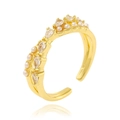 Elegant gold open ring with micro-set zircon and pearl on a white background - Adjustable Open / Pearl and Rhinestone Design (J-1173)