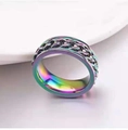 Anillo giratorio arcoíris con diseño de cadena en acero inoxidable pulido - US 5 / Colorido