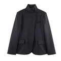 Women's black high-collar blazer with asymmetrical front closure and flap pockets - XS / Blazers