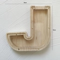 Letter J oak wood money box with transparent acrylic panel, size 18cm x 18cm - Letter J