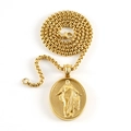 Collar religioso de acero inoxidable chapado en oro 18k con colgante ovalado de Jesús - Estilo de Relieve de Jesús Ovalado Dorado(ZG861)
