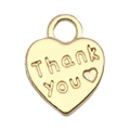 Gold heart charm pendant with Thank You engraving and polished metallic finish - 1pc Thank You Heart 10x13mm