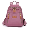 Pink nylon casual backpack for women with brand strap and multiple zipper pockets - Pink