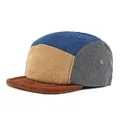 Berretto da baseball in velluto a coste con patchwork blu kaki grigio e visiera corta - Regolabile / Blu + Tesa Caramello