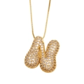 Golden puffy letter N pendant necklace with pavé cubic zirconia and thin box chain - Letter N / Gold