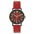 Minimalist quartz watch with red crocodile leather strap and black gradient dial - Red