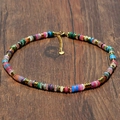Colorful natural stone beaded necklace with golden metal spacers and lobster clasp - Multi-color Semi-precious Stone