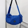 Royal blue nylon hobo style gym bag with adjustable strap and utility pocket - Blue