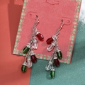 Christmas tassel earrings with red and green beads and sparkling rhinestone accents - 13 Lantern Long Tassel