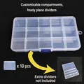 15-grid transparent storage box with 10 removable dividers and blue buckles - Removable Small 15-Compartment 17.2x9.6x2.2cm