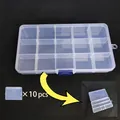15-grid transparent storage box with 10 removable dividers and blue buckles - Removable Small 15-Compartment 17.2x9.6x2.2cm