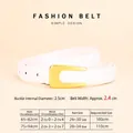 Women's white leather belt with gold U-buckle and elegant stitching, variant size guide - White With Gold Buckle