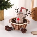 Christmas reindeer woven candy basket with plush deer head and red festive hat decoration - Reindeer Woven Basket / 21*21cm