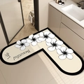 L-shaped beige absorbent bath mat with white flower pattern and black border - L-shaped Heart Design - R / 60*60cm [standard Diatomaceous Earth Wall]