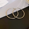 Detailed view of silver geometric hoop earrings with twisted design on white background - Silver (Large)